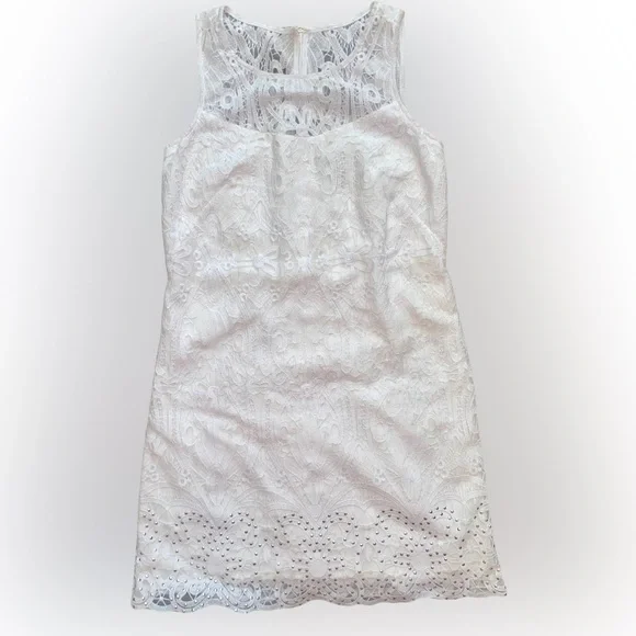 white house black market white lace dress White House Black Market Lace Long Sleeve Mini Dress Size 2